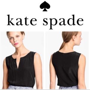 Kate Spade 100% Silk Addie solid black sleeveless pin tuck pleated blouse size 4